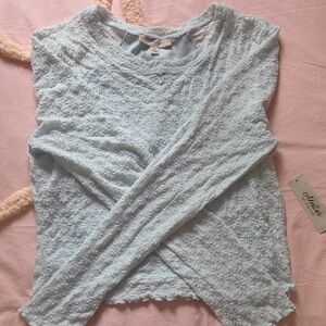 Light Blue Textured Long-Sleeve Women's Top